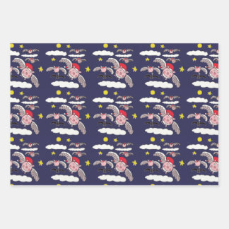 Flying Pig Santa  Geschenkpapier Set