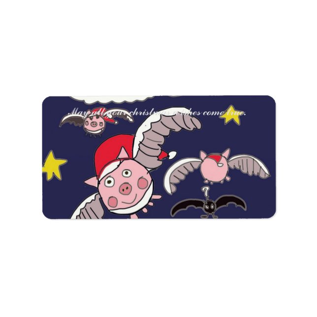 Flying Pig Santas Adressaufkleber (Vorne)