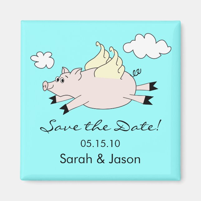 Flying Pig Save the Date Magnet Blue (Vorne)