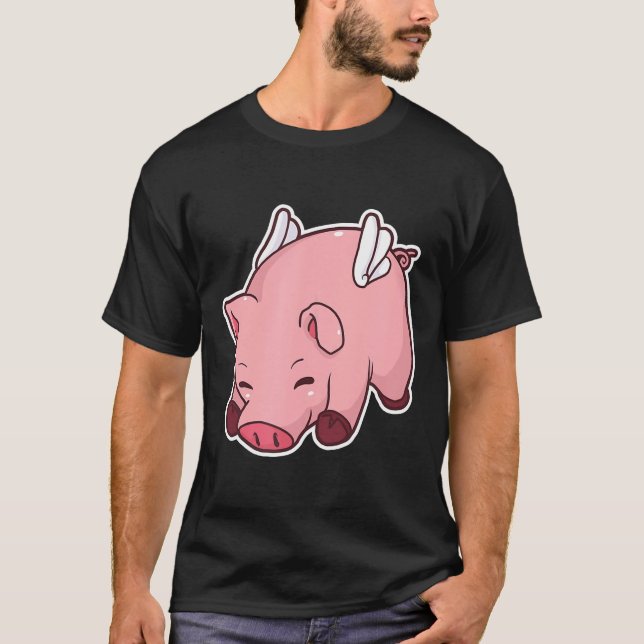 Flying Pig Super Pork Schweineschnitt Wings Gesche T-Shirt (Vorderseite)