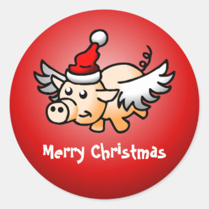 Flying Pig Weihnachts-Klassik-Round-Sticker Runder Aufkleber
