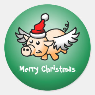Flying Pig Weihnachts-Klassik-Round-Sticker Runder Aufkleber
