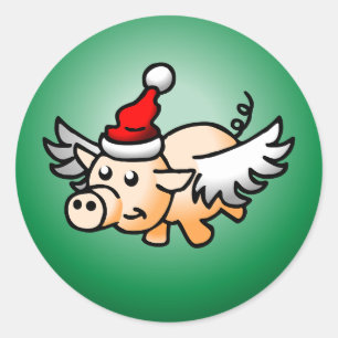 Flying Pig Weihnachts-Klassik-Round-Sticker Runder Aufkleber