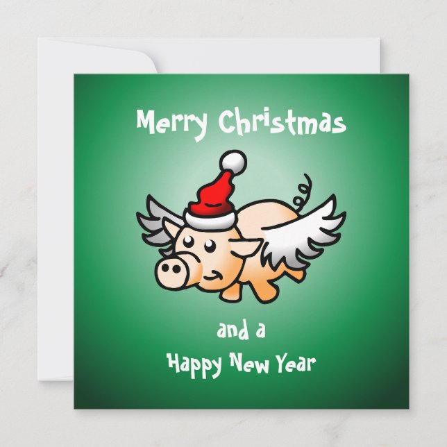 Flying Pig Weihnachtskarte Feiertagskarte (Vorderseite)