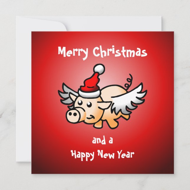 Flying Pig Weihnachtskarte Feiertagskarte (Vorderseite)