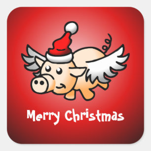Flying Pig Weihnachtsklassiker Quadratischer Aufkl Aufkleber