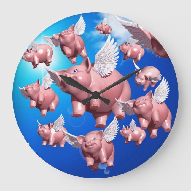 Flying Pigs Wall Clock Große Wanduhr (Vorderseite)