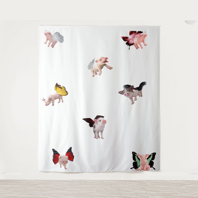 Flying Pigs White Tapestry Wandteppich (Vorderseite)