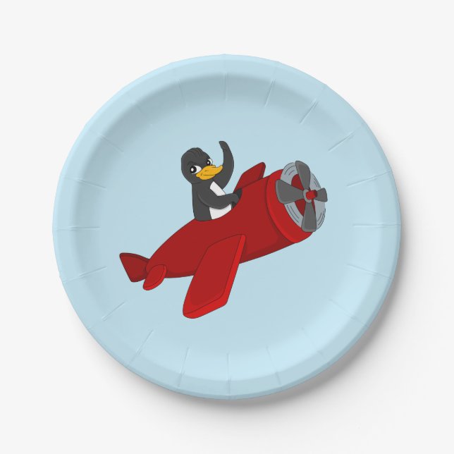 Flying Pinguin-Cartoon-Papier-Teller Pappteller (Vorderseite)