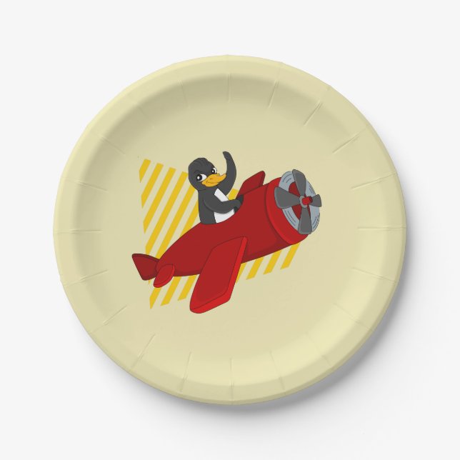 Flying Pinguin-Cartoon-Papier-Teller Pappteller (Vorderseite)