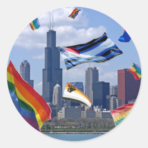 Flying Pride über Chicago Runder Aufkleber