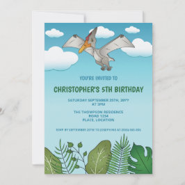 Flying Pteranodon Dinosaur Blue Sky Geburtstagspar Einladung
