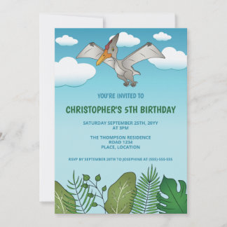 Flying Pteranodon Dinosaur Blue Sky Geburtstagspar Einladung
