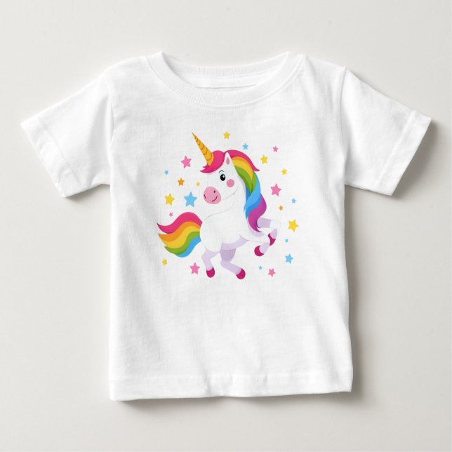 Flying Rainbow Unicorn With Stars Baby T-shirt (Vorderseite)