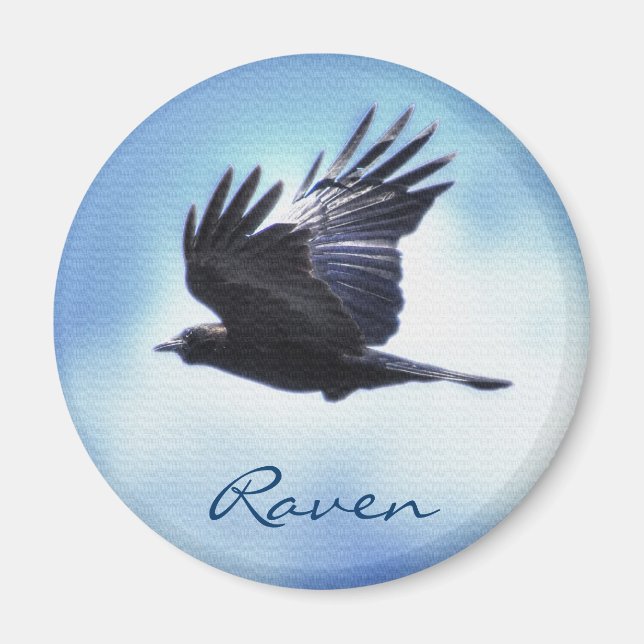 Flying Raven in Blue Sky HDR Foto Design 2 Magnet (Vorne)