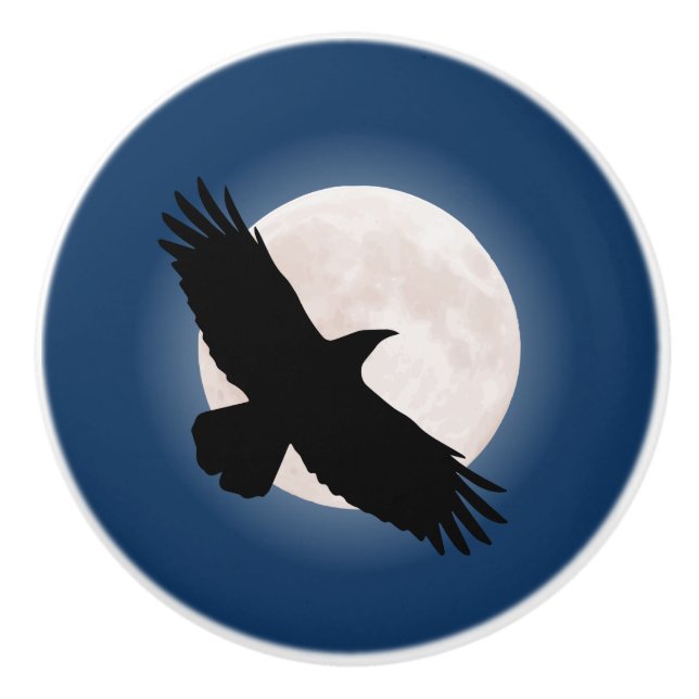 Flying raven mit dem Mond dahinter Keramikknauf (Vorderseite)