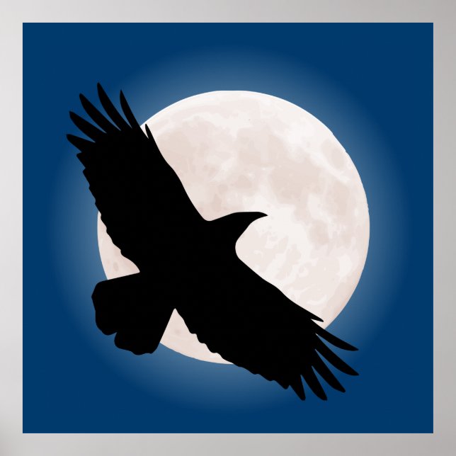Flying raven mit dem Mond dahinter Poster (Vorne)