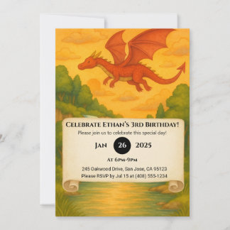 Flying Red Dragon Over Enchanted Forest Birthday Einladung