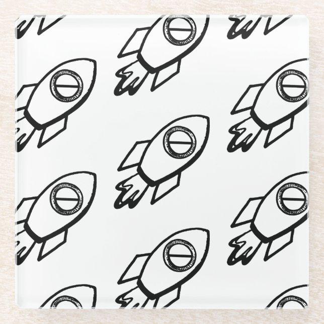 Flying Rocket Sketch-Muster Glasuntersetzer (Vorderseite)