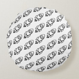 Flying Rocket Sketch-Muster Rundes Kissen