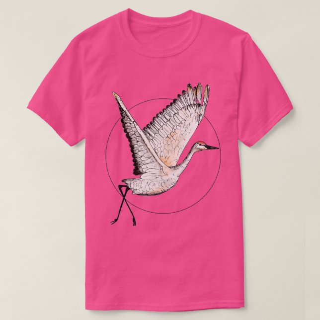 Flying Sandhill Crane Illustration Crane Bird Geze T-Shirt (Design vorne)