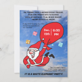 Flying Santa Blue Sky White Elephant Party Einladung