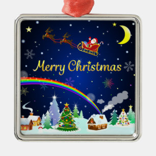 Flying Santa Claus mit Crescent Moon Ornament Aus Metall