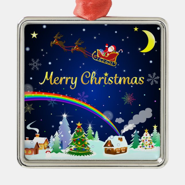 Flying Santa Claus mit Crescent Moon Ornament Aus Metall (Vorne)