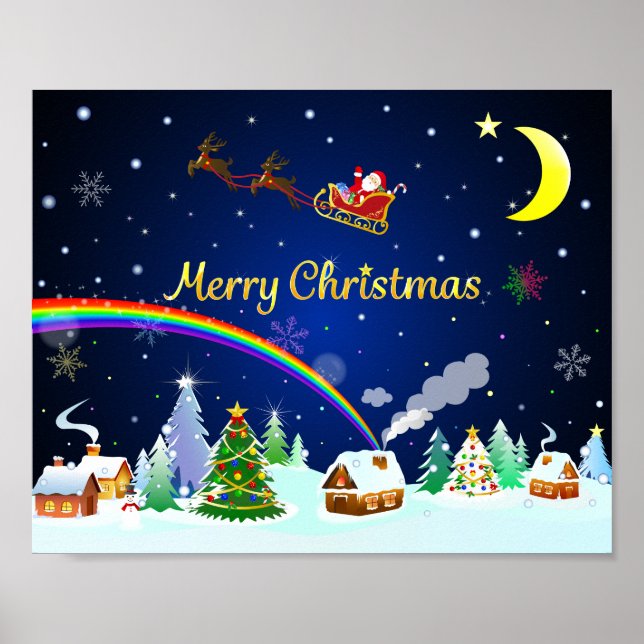 Flying Santa Claus mit Crescent Moon Poster (Vorne)