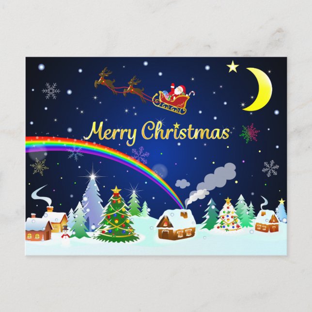 Flying Santa Claus mit Crescent Moon Postkarte (Vorderseite)