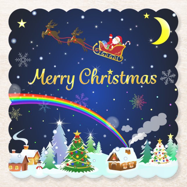 Flying Santa Claus mit Crescent Moon Untersetzer (Vorderseite)