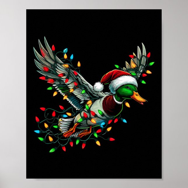 Flying Santa Duck mit Weihnachtslicht Jagd Se Poster (Vorne)