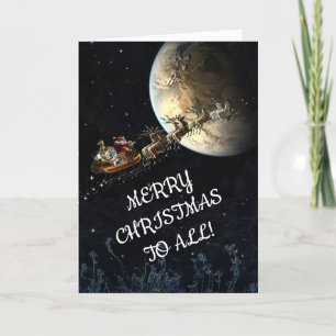 FLYING SANTA FAMILY CHRISTMAS CARD DANKESKARTE
