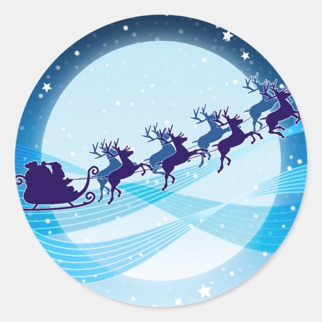 Flying Santa Runder Aufkleber (Vorderseite)