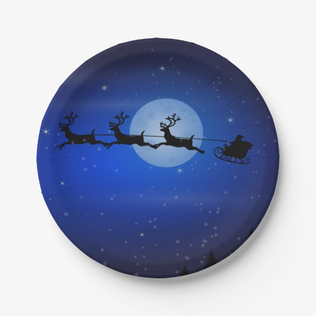 Flying Santa und seine Rentiere Pappteller (Vorderseite)