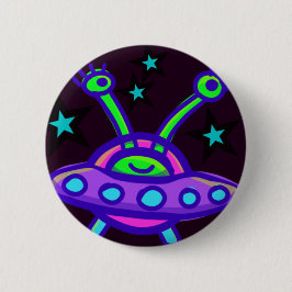 Flying Saucer-Außerirdischen im Button des Weltrau
