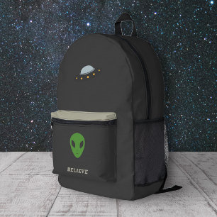 Flying Saucer & Green Alien Bedruckter Rucksack