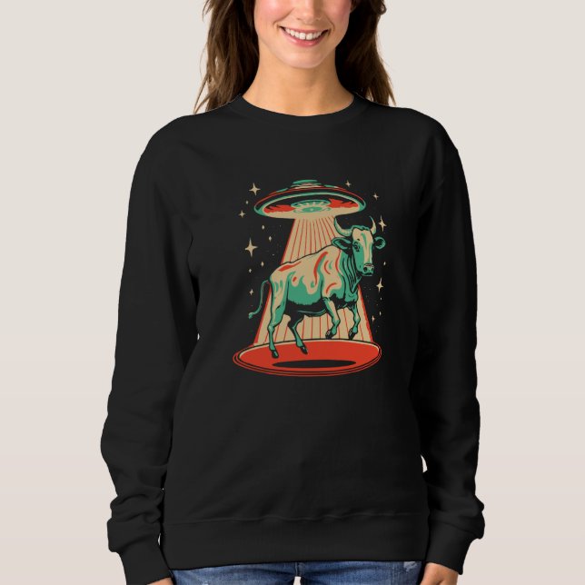 Flying Saucer UFO Cute Cow Abduction Retro 80s Sweatshirt (Vorderseite)