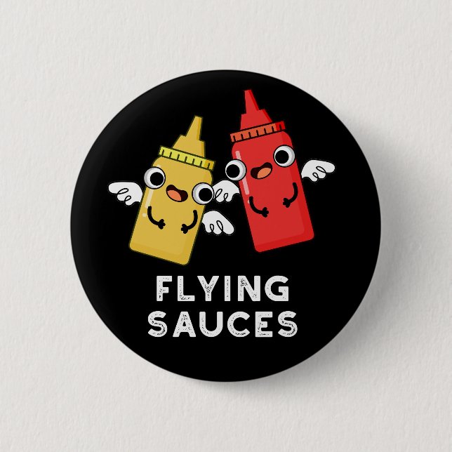 Flying Sauces Funny Food Pub Dark BG Button (Vorderseite)