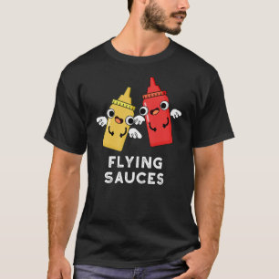 Flying Sauces Funny Food Pub Dark BG T-Shirt