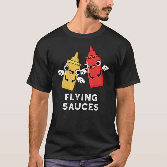 Flying Sauces Funny Food Pub Dark BG T-Shirt (Vorderseite)