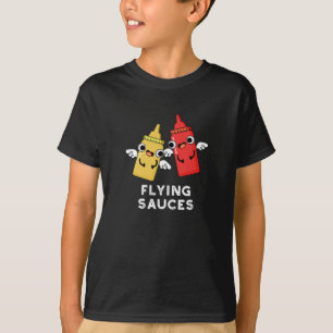 Flying Sauces Funny Food Pub Dark BG T-Shirt