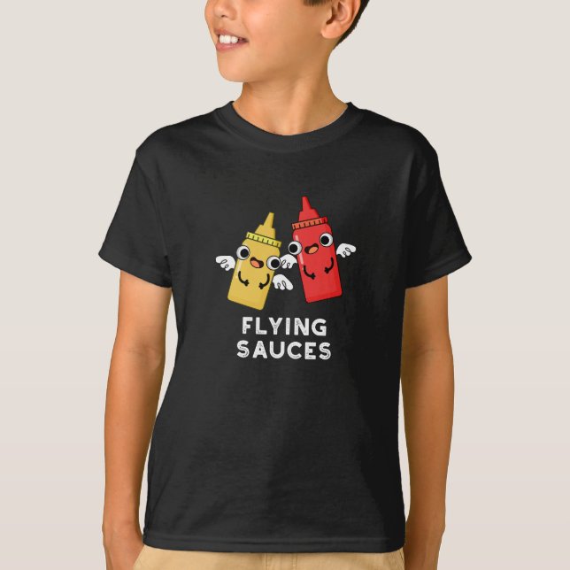 Flying Sauces Funny Food Pub Dark BG T-Shirt (Vorderseite)