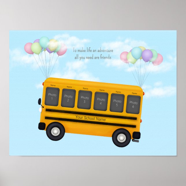 Flying School-Bus mit Freunden Custom 6 Foto Poster (Vorne)