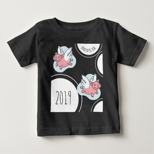 Flying Schweine New Baby geboren Custom Year Black Baby T-shirt (Vorderseite)