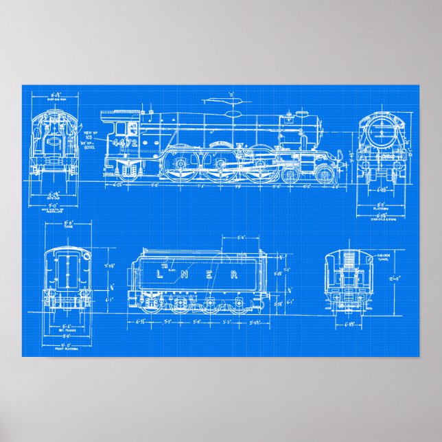 Flying Scotsman Blue Print Poster (Vorne)