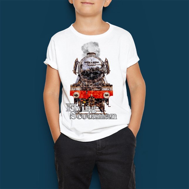 Flying Scotsman – Dampfzug-Illustration T-Shirt (Flying Scotsman – Steam Locomotive Illustration. Boy Basic T-Shirt)