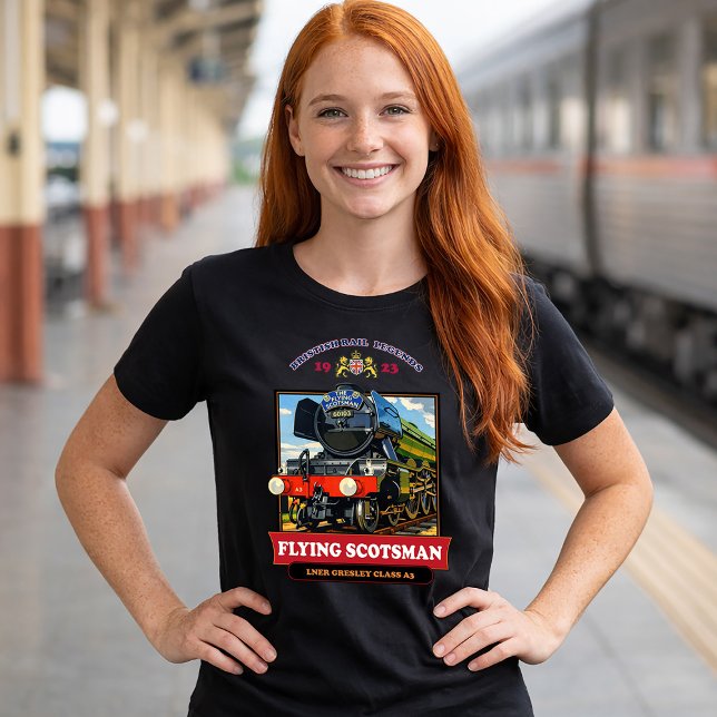 Flying Scotsman Steam Locomotive Vintage Poster T-Shirt (Flying Scotsman Steam Locomotive Vintage Poster. Women Basic Black T-Shirt)