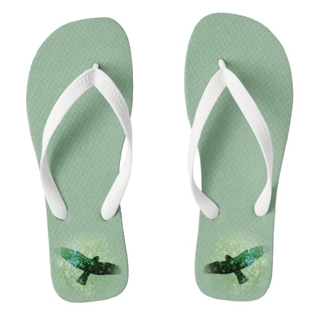 Flying See through Black Crow Tree Tops Green Flip Flops (Fußbett)