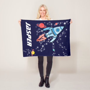 Flying Space Rakete blaue Planeten und Sterne Fleecedecke